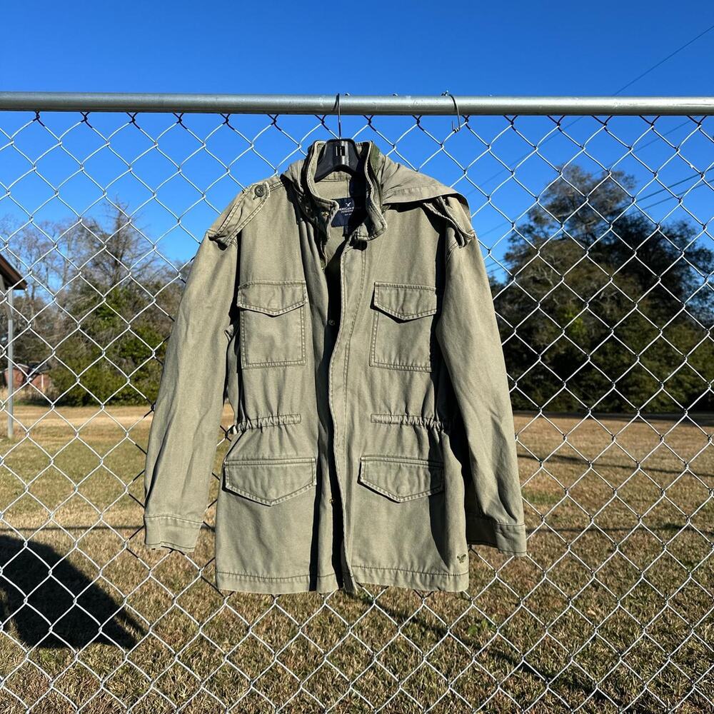 Khaki Green Military Jacket with Hood